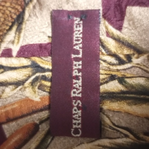 Chaps Ralph Lauren Corn and Cattails Patterned Maroon Silk Tie, 58 x 4 - Picture 5 of 5